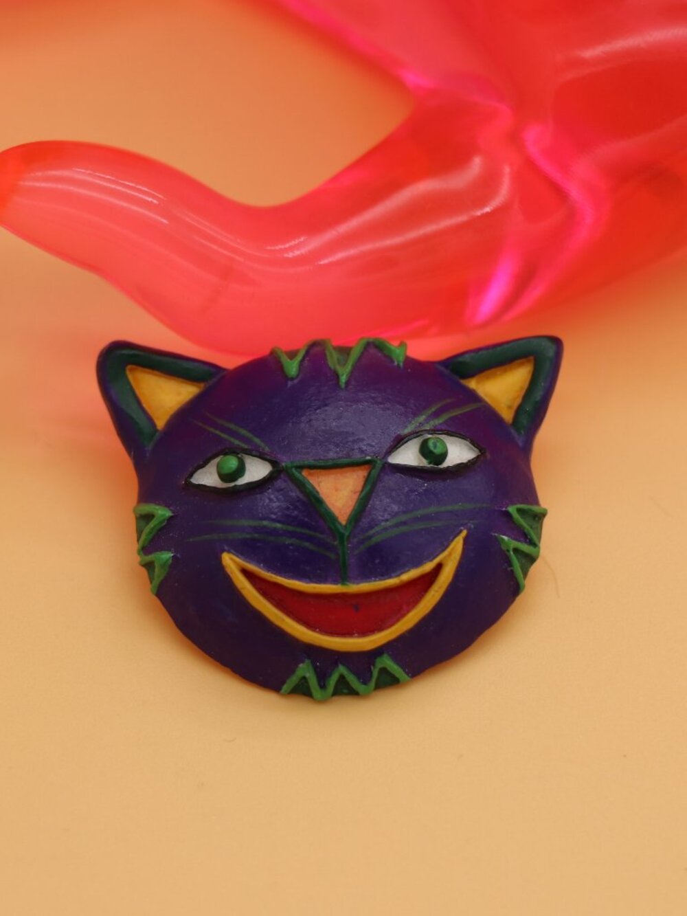Quirky Halloween Purple Cat Brooch With Spooky Grin Festive Statement Piece